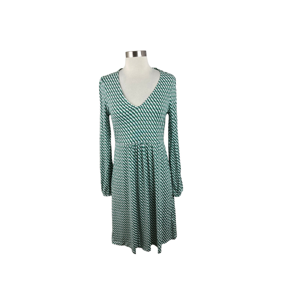 Boden NEW US 6 Green White V Neck Knit Jersey Dress
